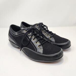 Aetrex Women Black Leather Canvas Lace Up Oxford Size 8.5 M Casual Shoes Comfort